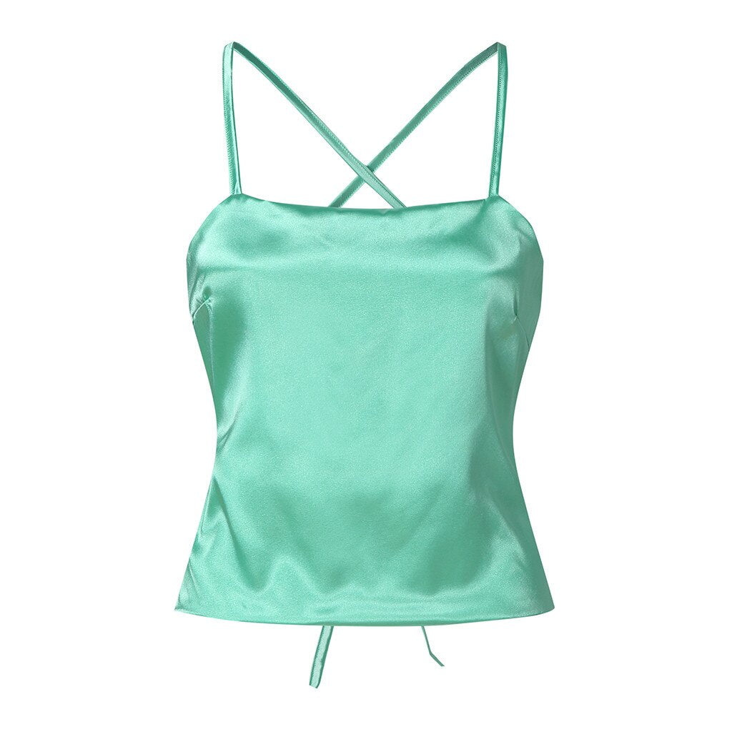 JuliaFashion - 2024 Sexy Lace-Up Satin Silk Cami Tops