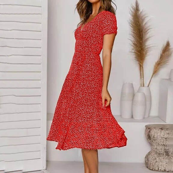 JuliaFashion-2024 Polka Dot A-Line Boho Midi Dress