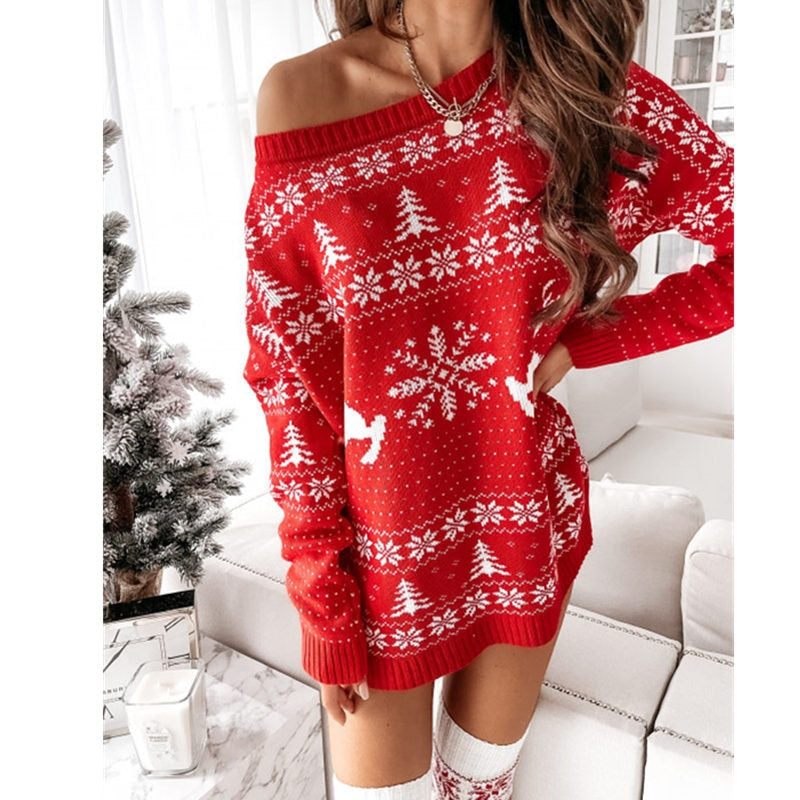 JuliaFashion - 2024 Sweater Women Knitting Xmas Christmas Elk Long Sleeve O Neck Ladies Jumper