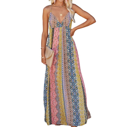 JuliaFashion-Boho Style Backless A-Line Maxi Dress