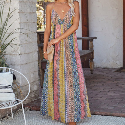 JuliaFashion-Boho Style Backless A-Line Maxi Dress