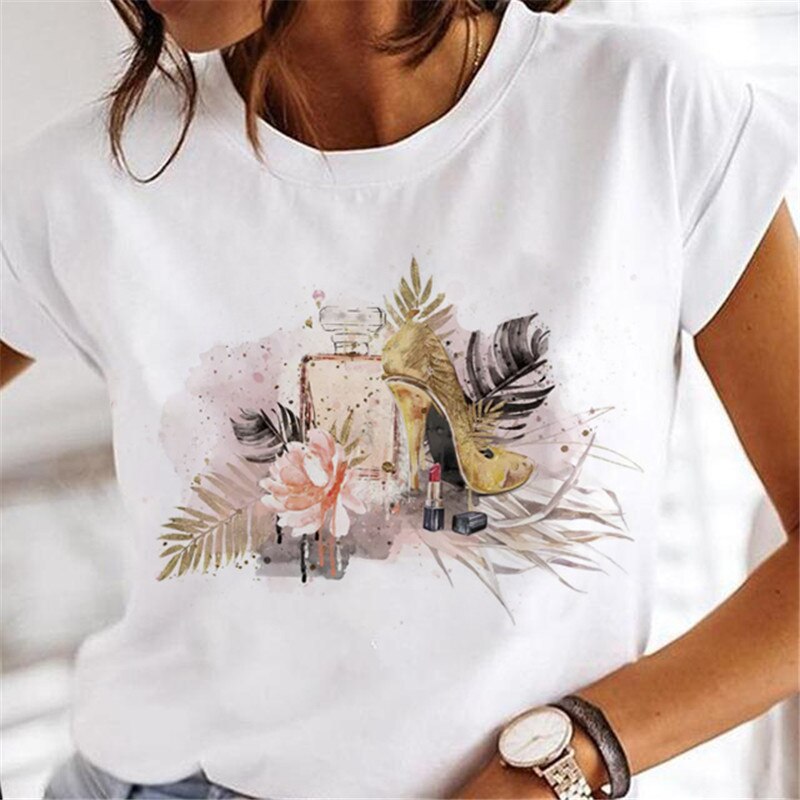 JuliaFashion - 2024 T-shirts Women Sweet Wine Print Girl 90s Cartoon Printing Clothes