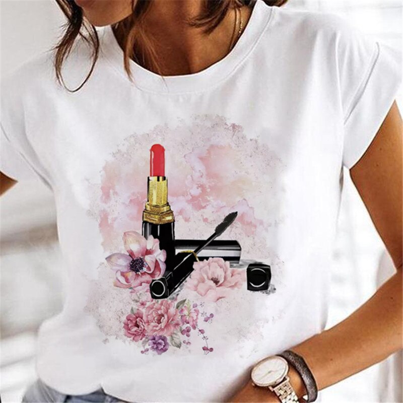 JuliaFashion - 2024 T-shirts Women Sweet Wine Print Girl 90s Cartoon Printing Clothes