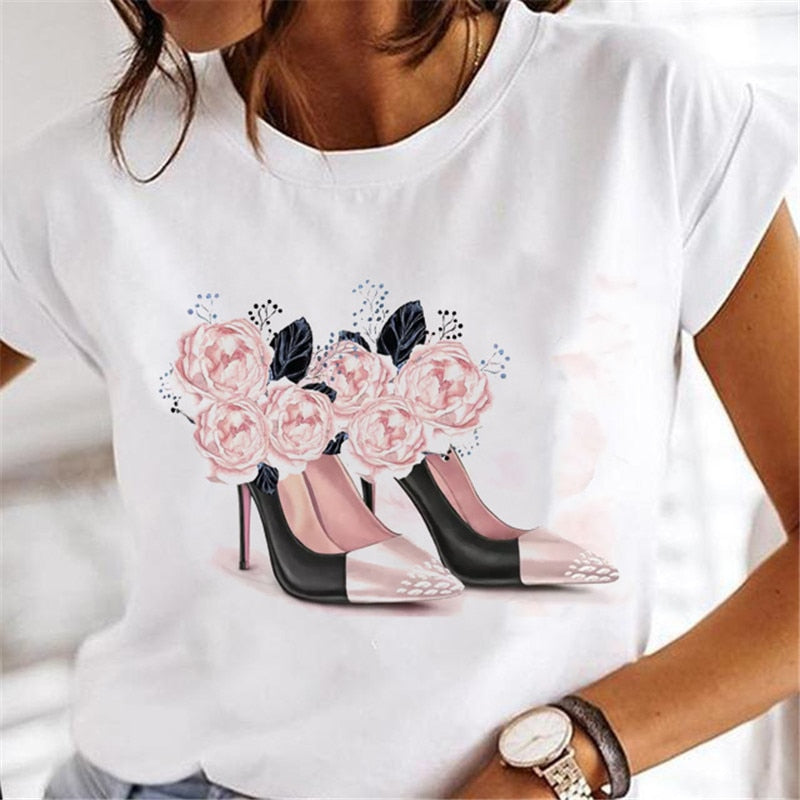 JuliaFashion - 2024 T-shirts Women Sweet Wine Print Girl 90s Cartoon Printing Clothes