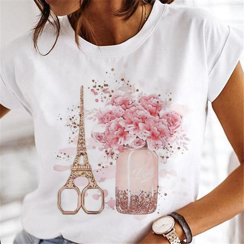 JuliaFashion - 2024 T-shirts Women Sweet Wine Print Girl 90s Cartoon Printing Clothes