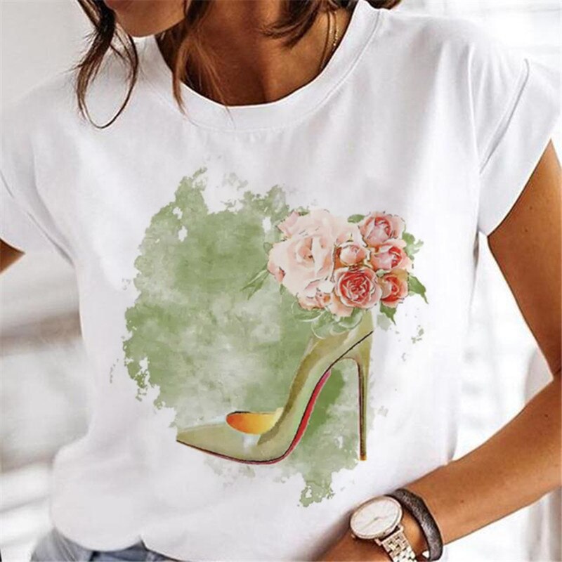 JuliaFashion - 2024 T-shirts Women Sweet Wine Print Girl 90s Cartoon Printing Clothes