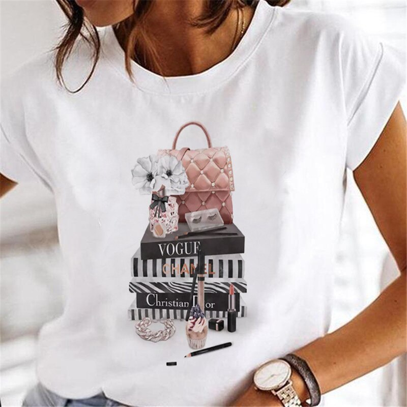 JuliaFashion - 2024 T-shirts Women Sweet Wine Print Girl 90s Cartoon Printing Clothes