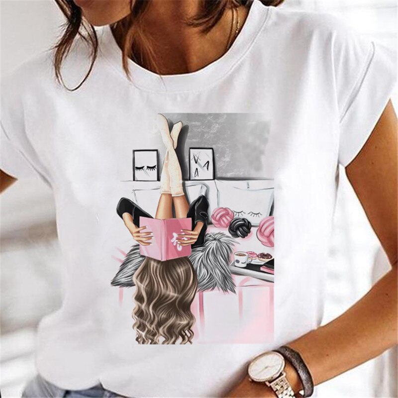 JuliaFashion - 2024 T-shirts Women Sweet Wine Print Girl 90s Cartoon Printing Clothes