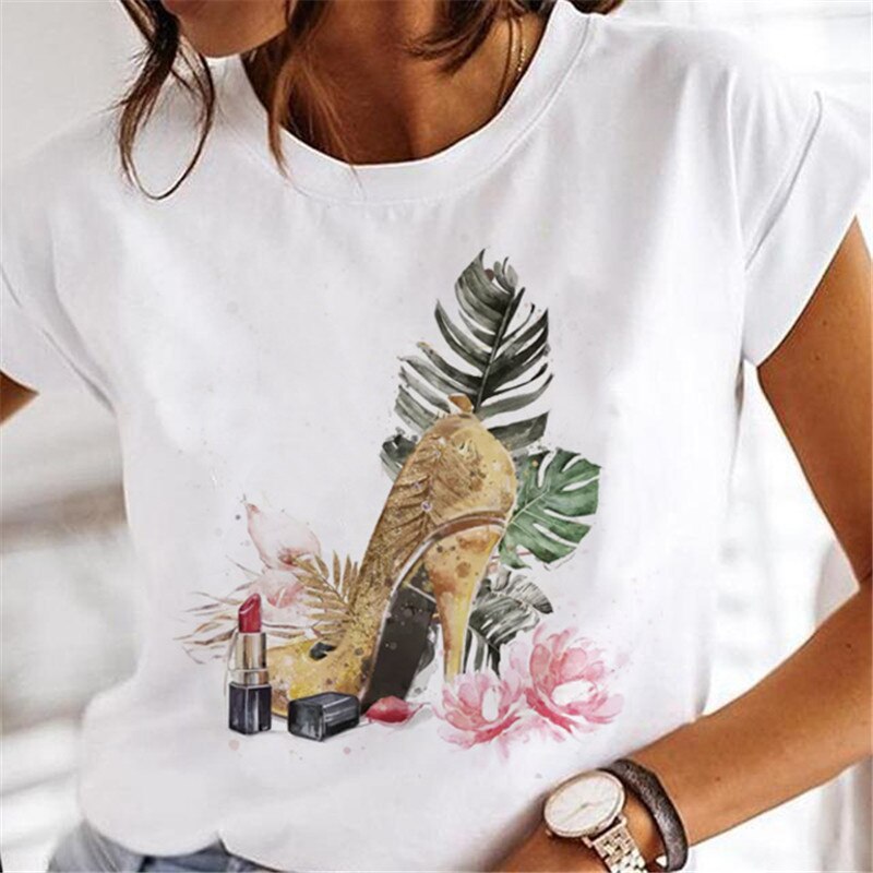 JuliaFashion - 2024 T-shirts Women Sweet Wine Print Girl 90s Cartoon Printing Clothes