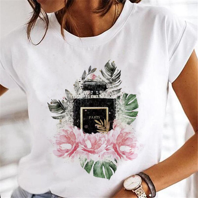 JuliaFashion - 2024 T-shirts Women Sweet Wine Print Girl 90s Cartoon Printing Clothes