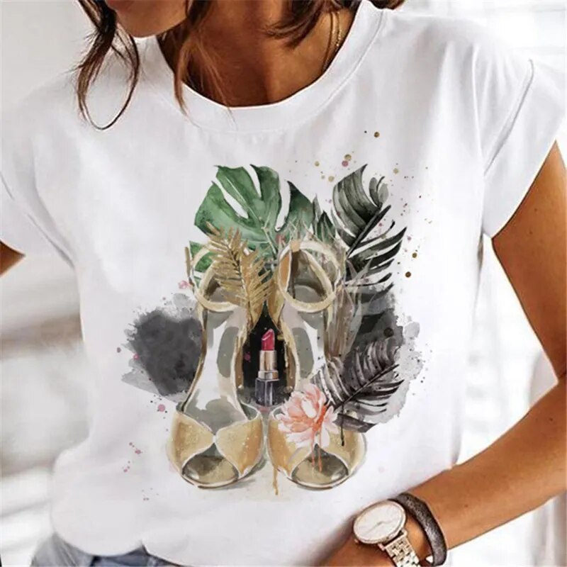 JuliaFashion - 2024 T-shirts Women Sweet Wine Print Girl 90s Cartoon Printing Clothes