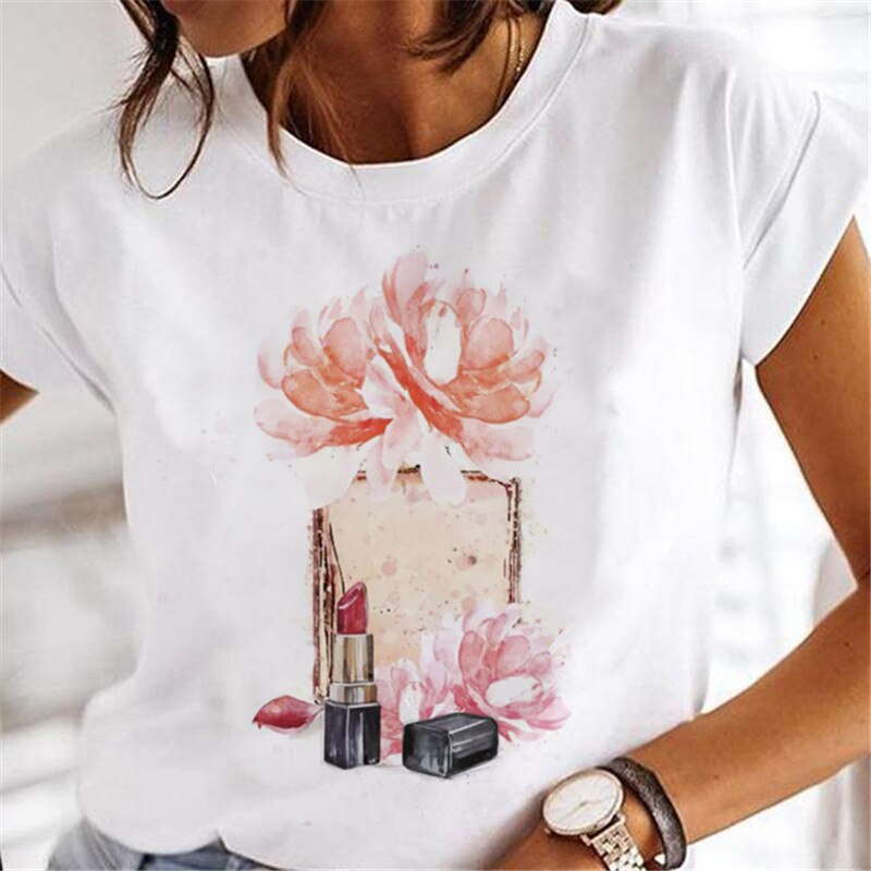 JuliaFashion - 2024 T-shirts Women Sweet Wine Print Girl 90s Cartoon Printing Clothes