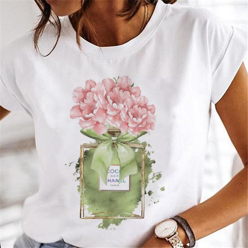 JuliaFashion - 2024 T-shirts Women Sweet Wine Print Girl 90s Cartoon Printing Clothes