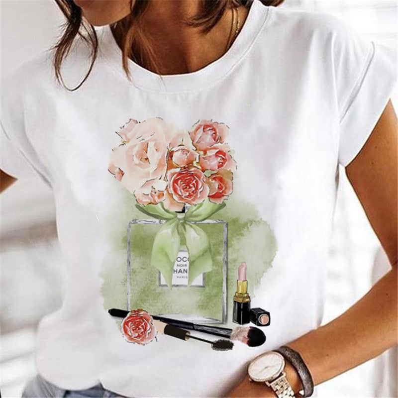 JuliaFashion - 2024 T-shirts Women Sweet Wine Print Girl 90s Cartoon Printing Clothes