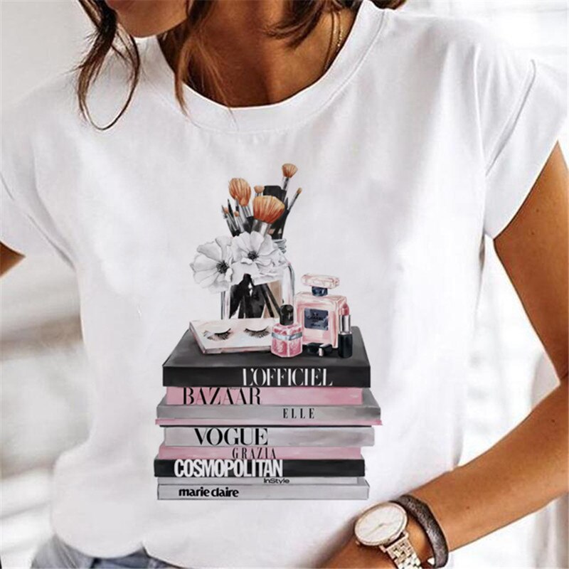 JuliaFashion - 2024 T-shirts Women Sweet Wine Print Girl 90s Cartoon Printing Clothes