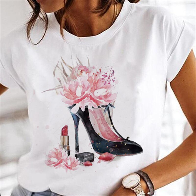 JuliaFashion - 2024 T-shirts Women Sweet Wine Print Girl 90s Cartoon Printing Clothes