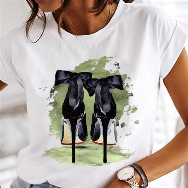 JuliaFashion - 2024 T-shirts Women Sweet Wine Print Girl 90s Cartoon Printing Clothes