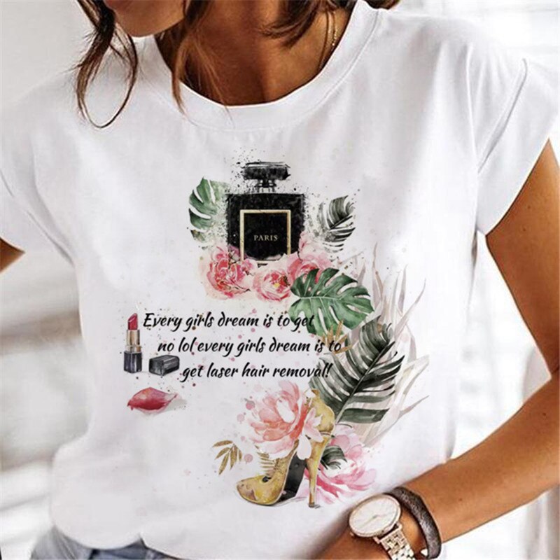 JuliaFashion - 2024 T-shirts Women Sweet Wine Print Girl 90s Cartoon Printing Clothes