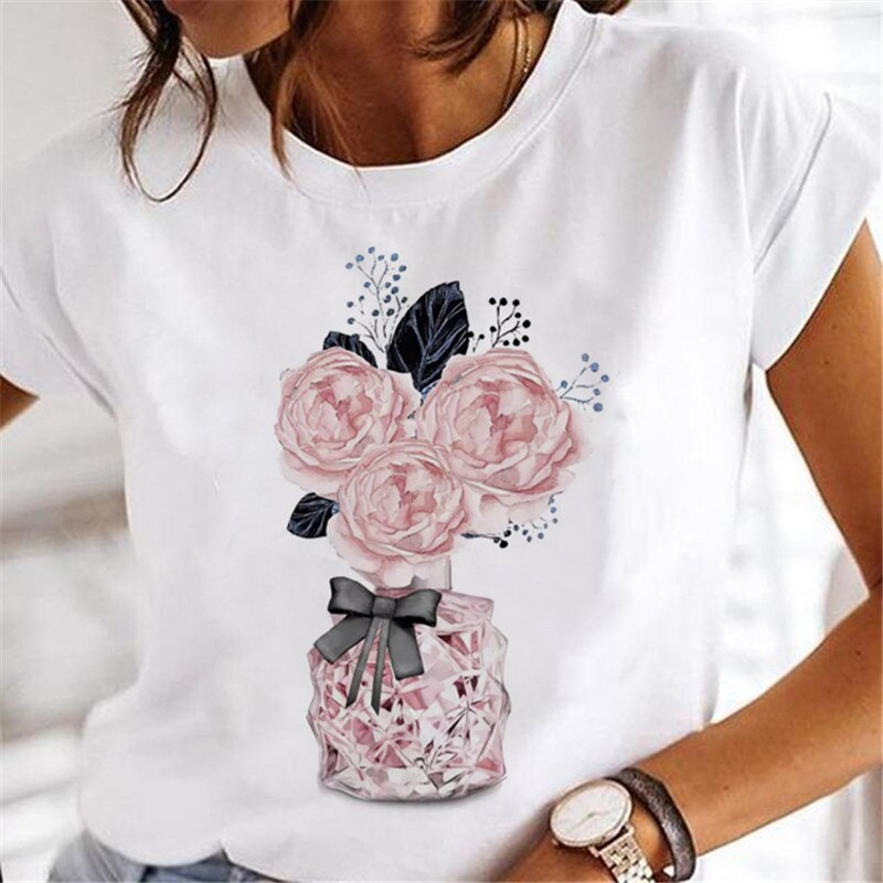 JuliaFashion - 2024 T-shirts Women Sweet Wine Print Girl 90s Cartoon Printing Clothes