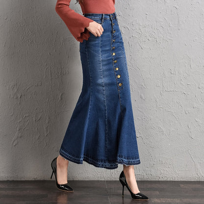 JuliaFashion-High Waist Denim Mermaid Style Maxi Skirt