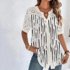 JuliaFashion-Elegant Lace Short Sleeve Blouses