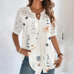 JuliaFashion-Elegant Lace Short Sleeve Blouses