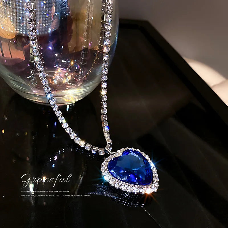 JuliaFashion-Blue Crystal Heart of Ocean Necklace