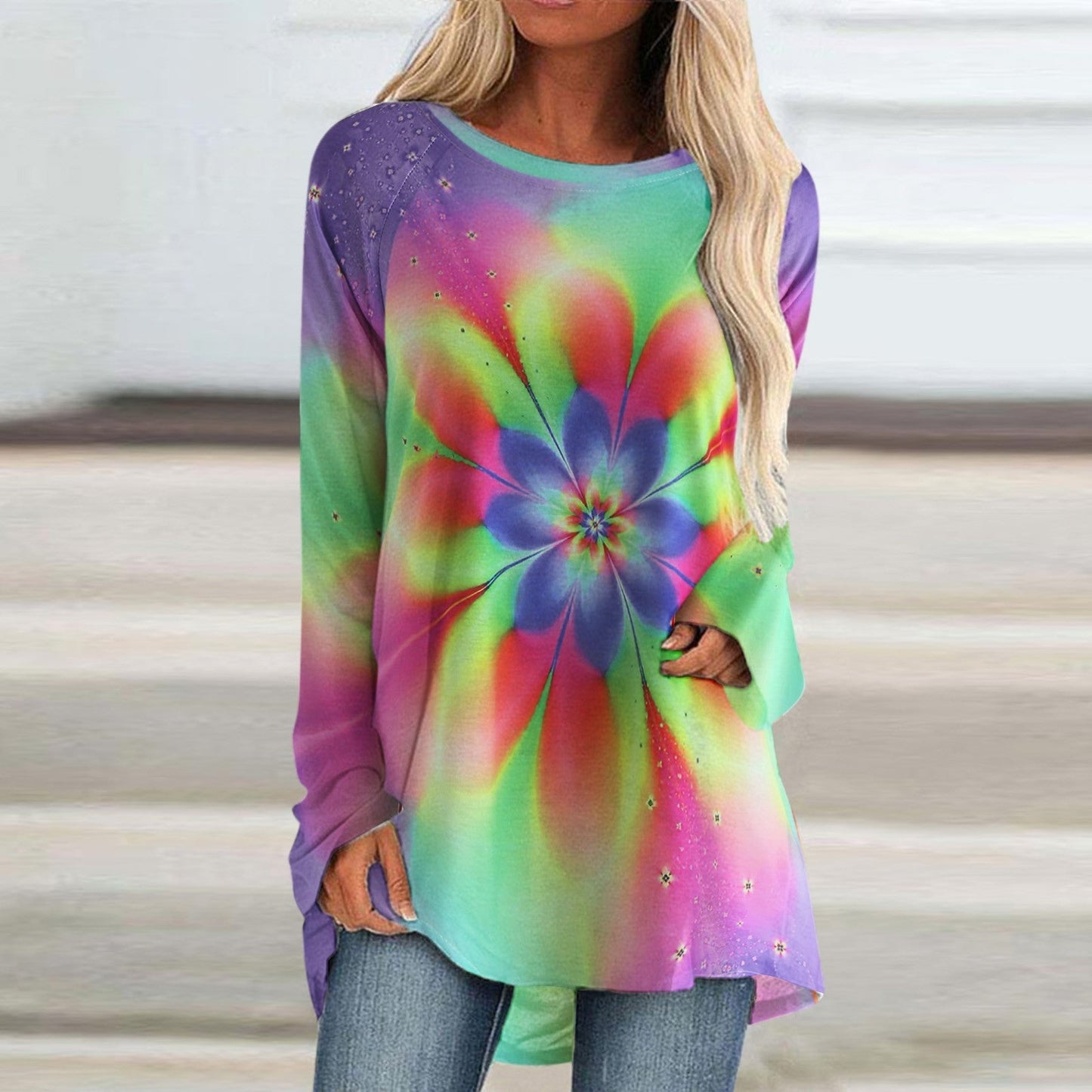 JuliaFashion - 2024 Women Long Sleeve Crew Neck Floral Printed T-Shirt Top