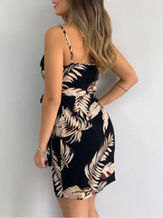JuliaFashion - 2024 Tropical Print V-Neck Wrap Casual Holiday Dress