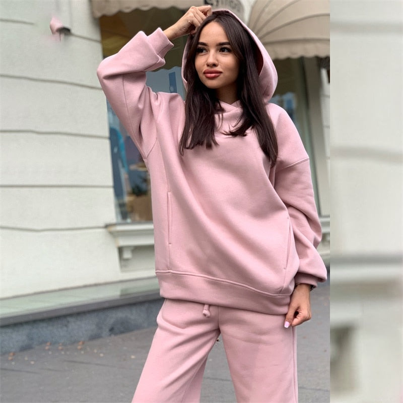 JuliaFashion - 2024 Two Piece Set Casual Fleece Tracksuit