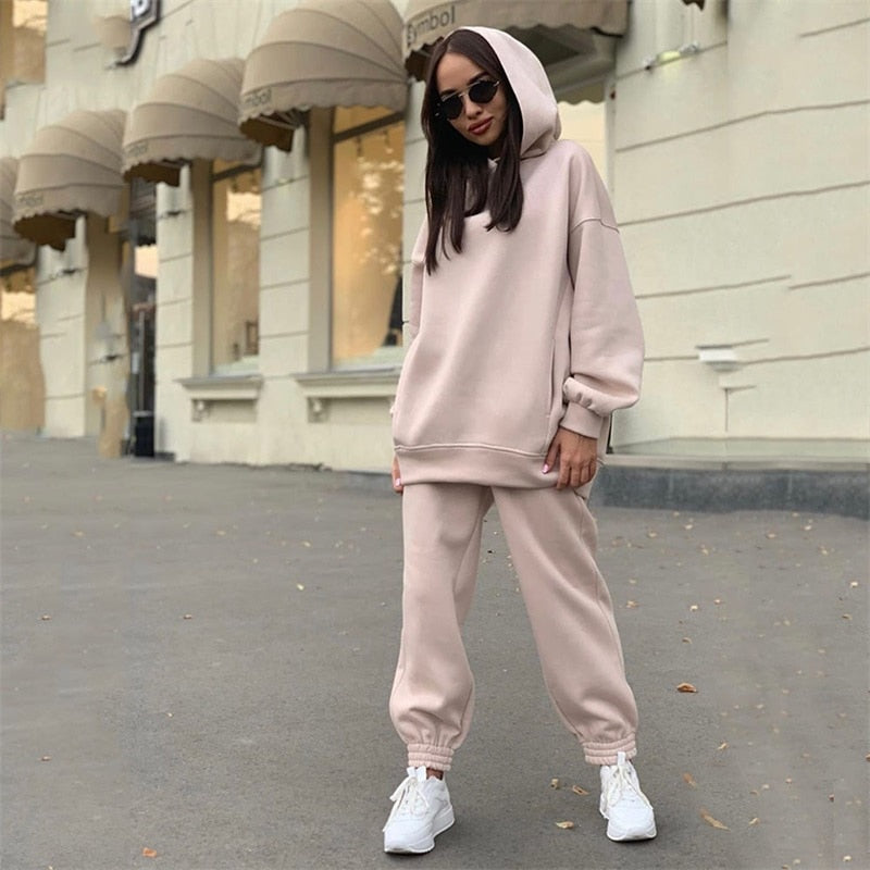 JuliaFashion - 2024 Two Piece Set Casual Fleece Tracksuit