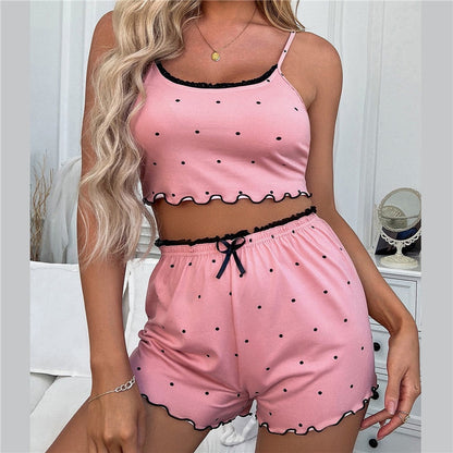 JuliaFashion - 2024 Two Pieces Print Nighty Loungewear Camisoles Shorts Suit