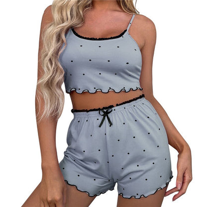 JuliaFashion - 2024 Two Pieces Print Nighty Loungewear Camisoles Shorts Suit