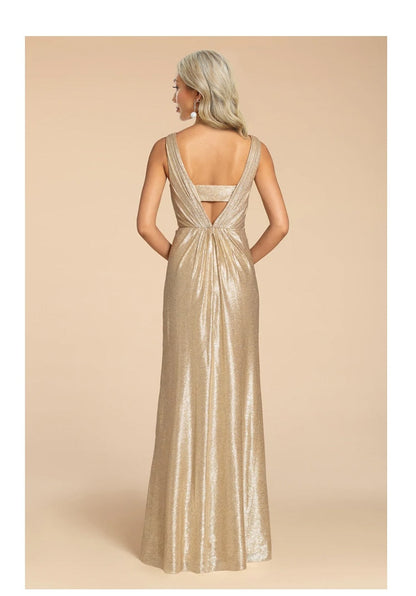 JuliaFashion-Luxury Gold Sequin Backless V-Neck Dress