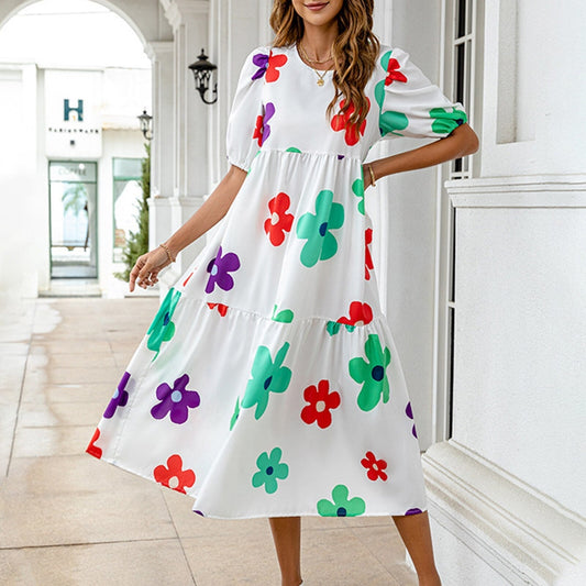 JuliaFashion - 2024 Vintage Square Collar Floral Boho Dress