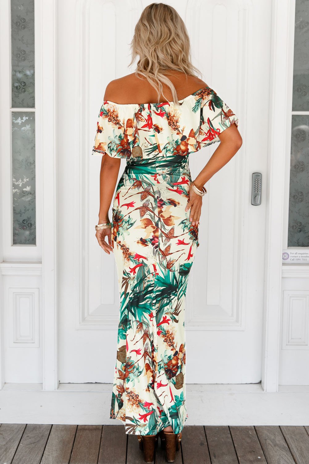 JuliaFashion - 2024 The Sunless Garden Printed Off-the-shoulder Maxi Dress