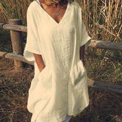 JuliaFashion-Oversize V-Neck Short Sleeve Summer Dress