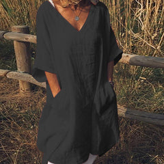 JuliaFashion-Oversize V-Neck Short Sleeve Summer Dress