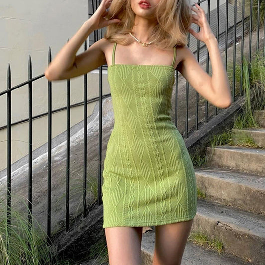 Vintage Green Knitted Mini Dresses