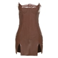 JuliaFashion - 2024 Weird Puss Women Sexy Backless Dress Split Faux Leather Trend Skinny Solid Coquette