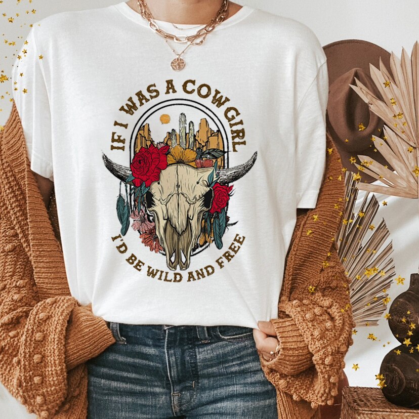 JuliaFashion - 2024 Western Shirts Boho Cow Skull Shirt with Leopard Print Short Sleeve