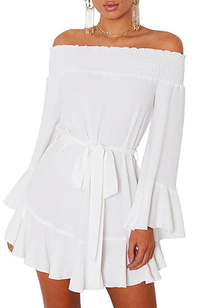 JuliaFashion-Enchanted Sleeves Off Shoulder Mini Dress