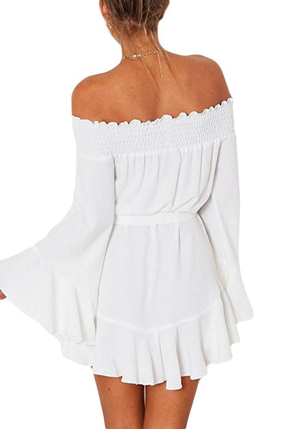 JuliaFashion-Enchanted Sleeves Off Shoulder Mini Dress