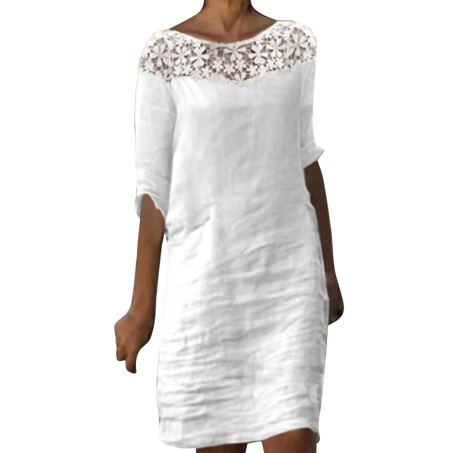 JuliaFashion-Casual Hollow Lace Midi Dress