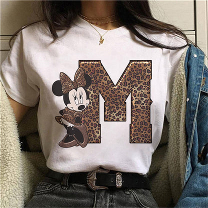 JuliaFashion - 2024 White Tshirts Minnie Mouse Font A B C D E F G Short Sleeve