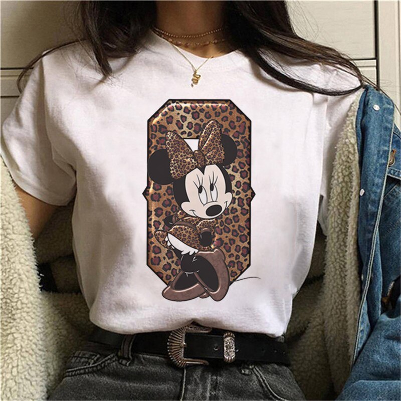 JuliaFashion - 2024 White Tshirts Minnie Mouse Font A B C D E F G Short Sleeve