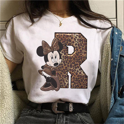 JuliaFashion - 2024 White Tshirts Minnie Mouse Font A B C D E F G Short Sleeve