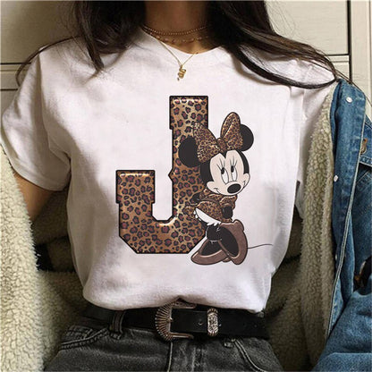 JuliaFashion - 2024 White Tshirts Minnie Mouse Font A B C D E F G Short Sleeve