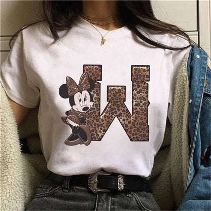 JuliaFashion - 2024 White Tshirts Minnie Mouse Font A B C D E F G Short Sleeve