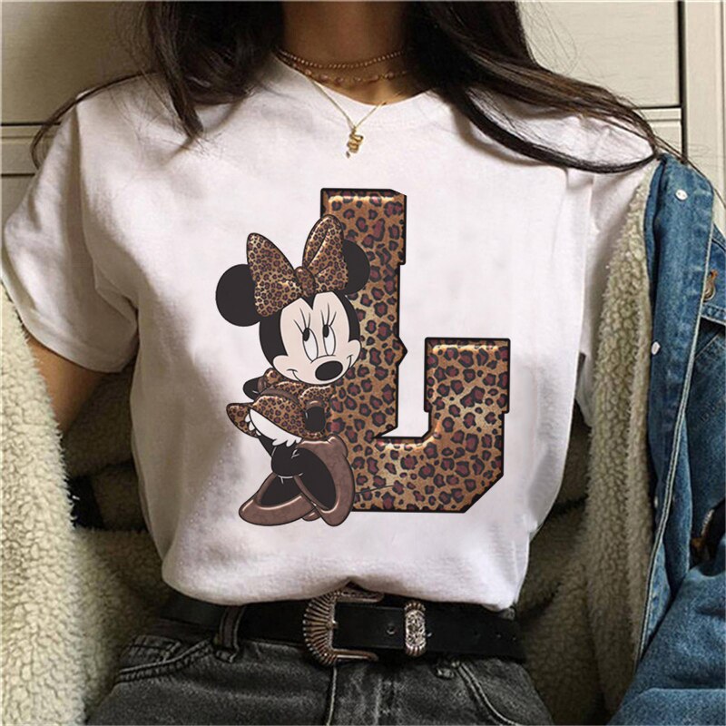 JuliaFashion - 2024 White Tshirts Minnie Mouse Font A B C D E F G Short Sleeve